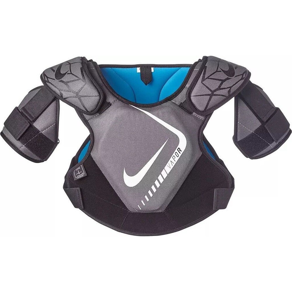 Nike Youth Medium Vapor LT Lacrosse Shoulder Pad Grey Blue NOCSAE Standard